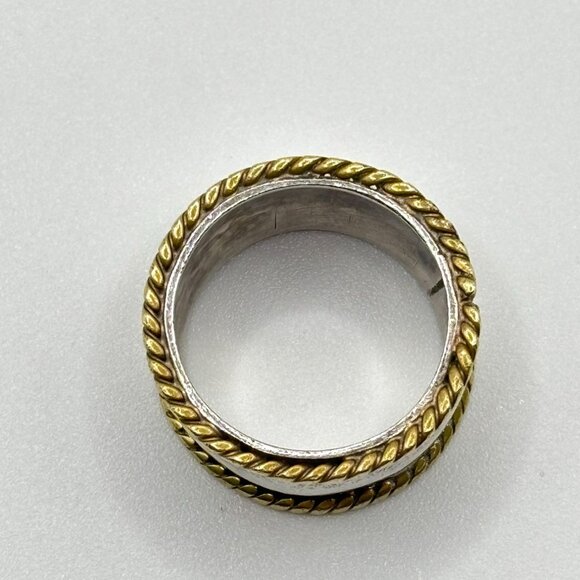 Two-Tone Twisted Rope Edge Sterling Silver Band Ring Mexico 925 - Picture 2 of 8